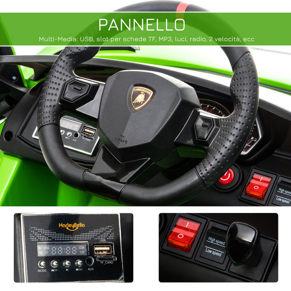 Electric Car for Children with Remote Control Lamborghini Aventador Brand, Ages 3-8 Years, Green
