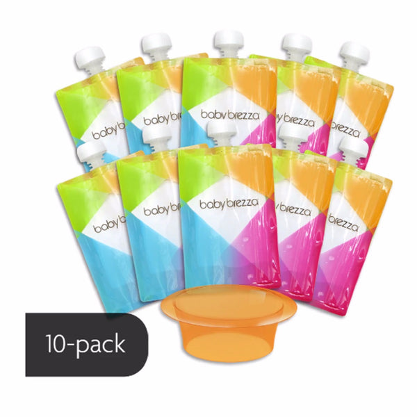 Baby Brezza Reusable Food Pouches for Weaning (Pack of 10) + Filling Funnel