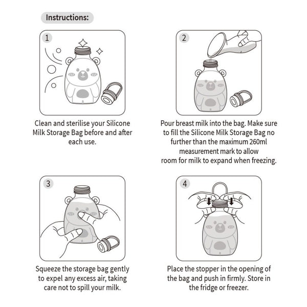 Haakaa Happii Bear Silicone Milk Storage Bags (260ml) (2-pack)