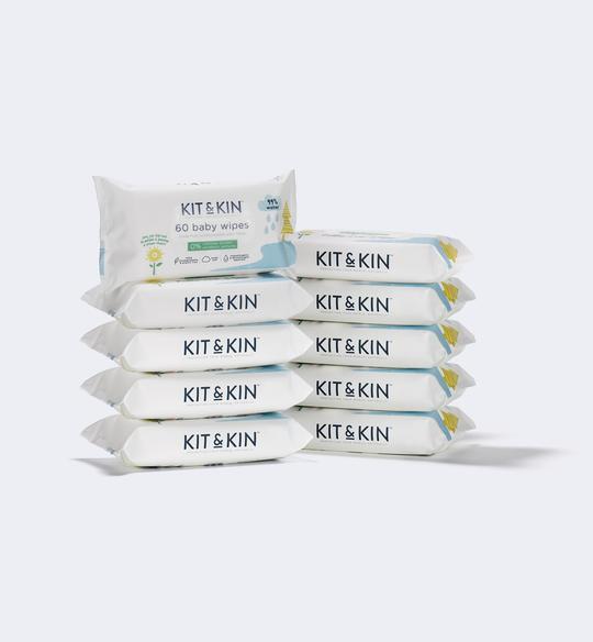 Kit & Kin Biodegradable Baby Wipes BOX (600 wipes / 10 packs)