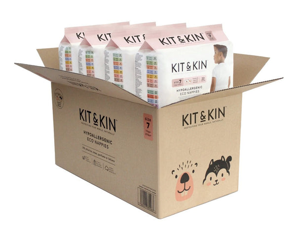 Kit & Kin eco nappies, Size 7 BOX, 17kg+ (22 x 4 packs, 88 nappies)
