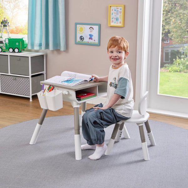 Liberty House Kids’ Scandi Height Adjustable Table and Chair Set, Grey/ white