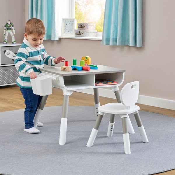 Liberty House Kids’ Scandi Height Adjustable Table and Chair Set, Grey/ white