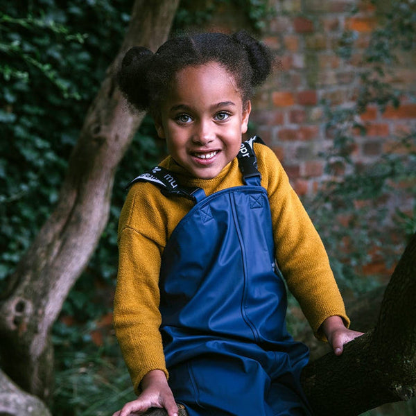 Muddy Puddles Rainy Day Recycled Waterproof Dungarees-NAVY