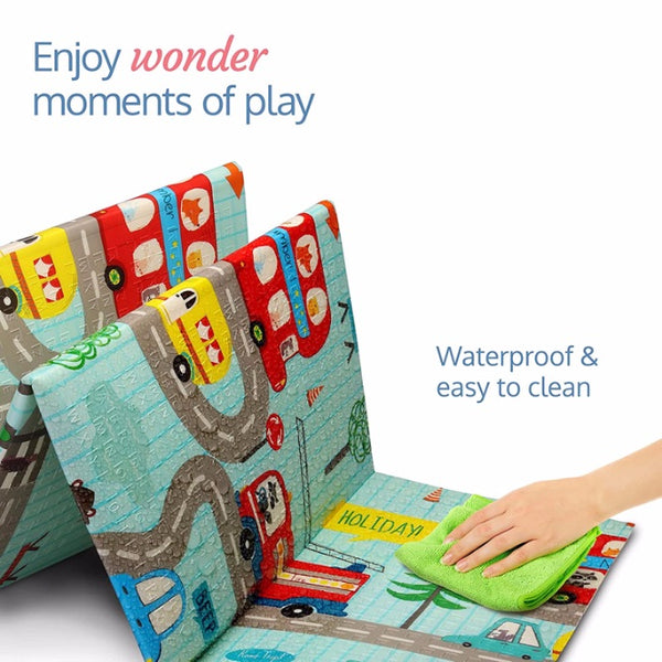 PIRA Foldable & Reversible Extra Large Play Mat, Ocean / Woodland