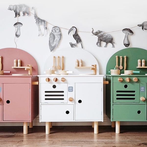 PIRA Kienvy Wooden Play Kitchen with Accessories, Pink