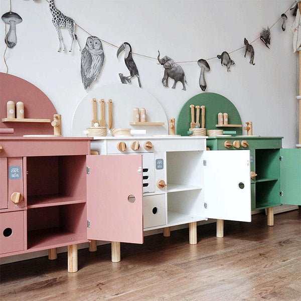 PIRA Kienvy Wooden Play Kitchen with Accessories, Pink