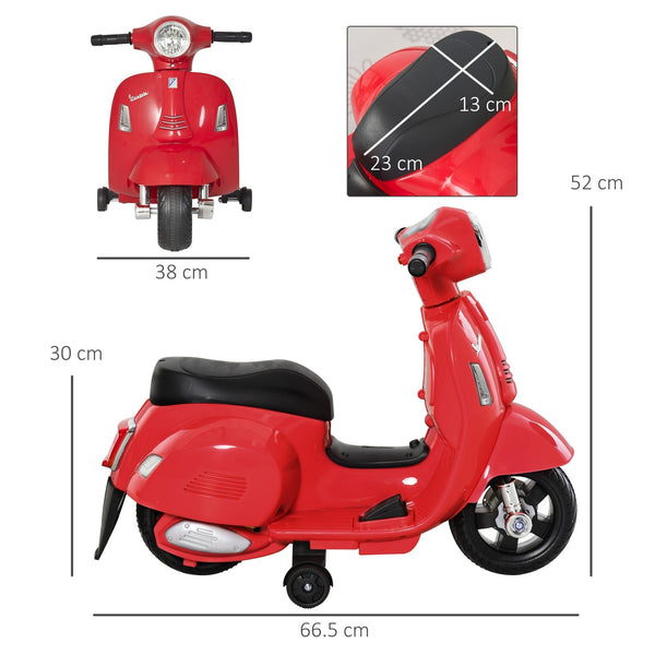 Officially Licensed Kids' Electric Scooter, 6V Battery, Headlights and Horn, for Children 18-36 Months, Red, 66.5x38x52cm