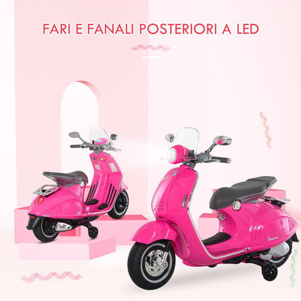 Officially Licensed Vespa Electric Motorcycle for Kids, 2 Wheels, Lights and Sounds, 108x49x75 cm, Pink