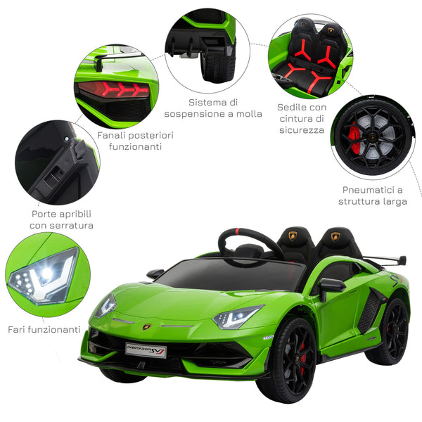 Electric Car for Children with Remote Control Lamborghini Aventador Brand, Ages 3-8 Years, Green