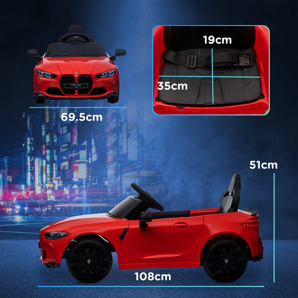 Licensed Kids Electric Ride-On Car BMW M4 with Remote Control, Horn and Headlights, 108x69. 5x51 cm, Red