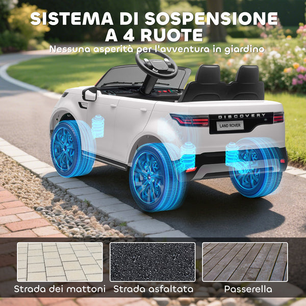 Electric Ride-On Toy Car for Kids, Land Rover License, with LED Headlights, Horn and Remote Control, 105x68.5x58 cm, White