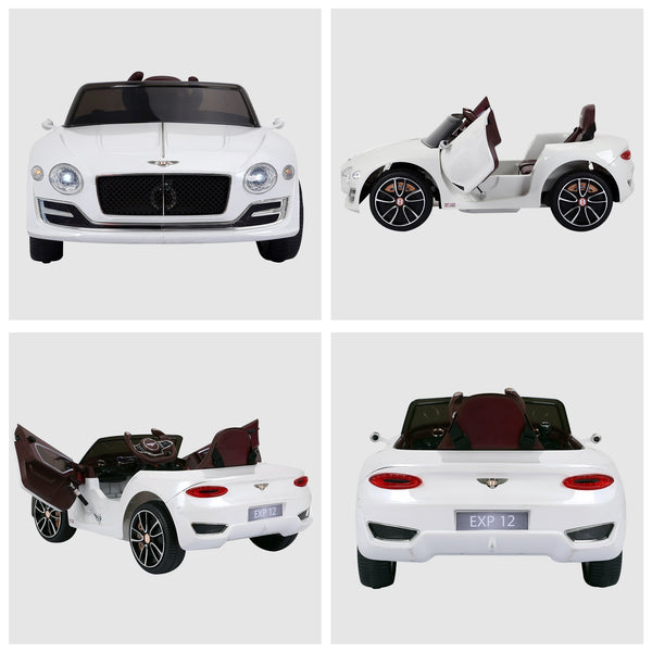 Bentley GT 6V Electric Ride-On Toy Car, Dual Motors, Remote Control, Horn, Sounds, Headlights and 2 Opening Doors, 2.5-5 km/h, for 3-5 Years Old, White