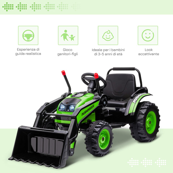 Battery Powered 6V Bulldozer Toy for Children 3-5 Years with Sounds and Lights, 132x62x65 cm, Green
