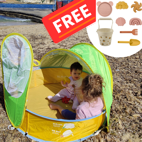 FREE BEACH SET! Pira 4-in-1 Pop Up Tent and Paddling Pool / Ball Pit with UV Protective Sunshade and Ball Hoop