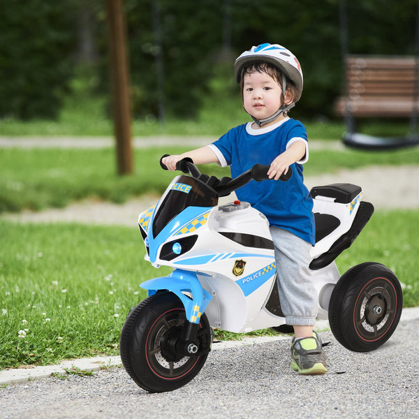 3-Wheeled Ride-On Toy Motorcycle for Kids 18-36 Months Police Style with Music and Headlights, Blue