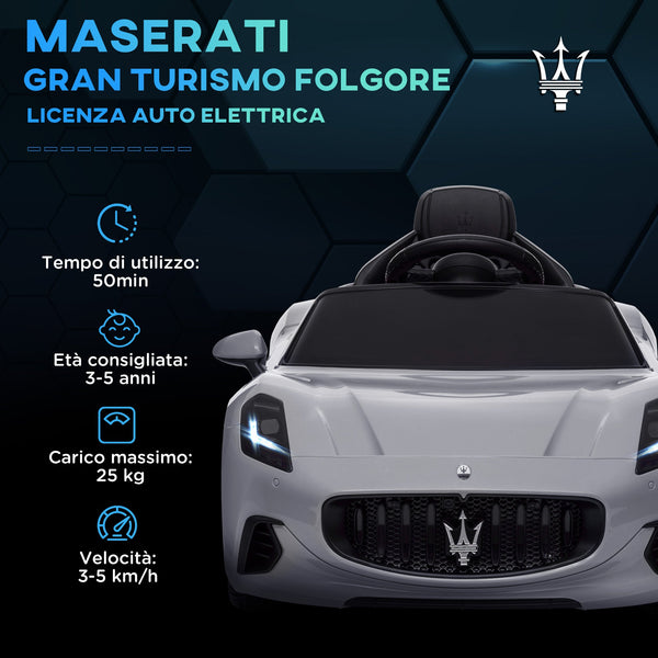 12V Maserati Gran Turismo Folgore Children's Car with Remote Control, Age 3-5 Years, Grey