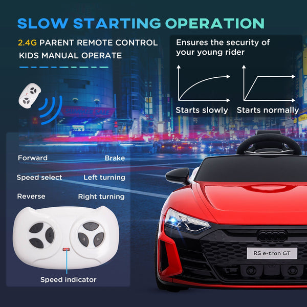 Electric Ride-On Car for Children 5 Years Max Audi License with Buttons, Seat Belts and Headlights, 103x58x41 cm, Red and Black