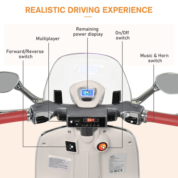 Officially Licensed Vespa Electric Motorcycle for Kids, 2 Wheels, Lights and Sounds, 108x49x75 cm, White