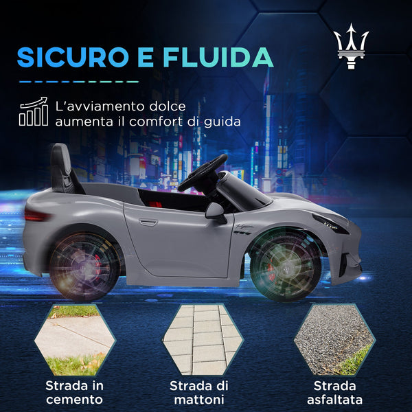 12V Maserati Gran Turismo Folgore Children's Car with Remote Control, Age 3-5 Years, Grey