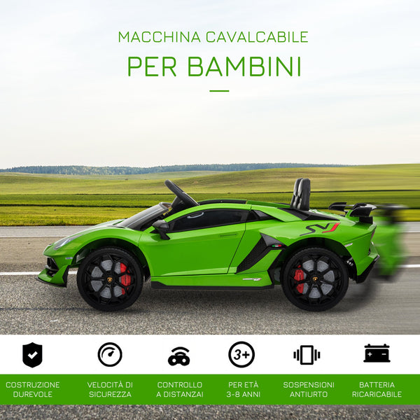 Electric Car for Children with Remote Control Lamborghini Aventador Brand, Ages 3-8 Years, Green