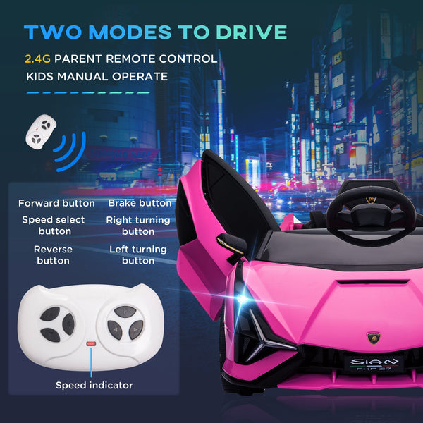 Electric Car for Children 3-5 Years Lamborghini 12V with Remote Control and Speed 3-5km/h, Pink