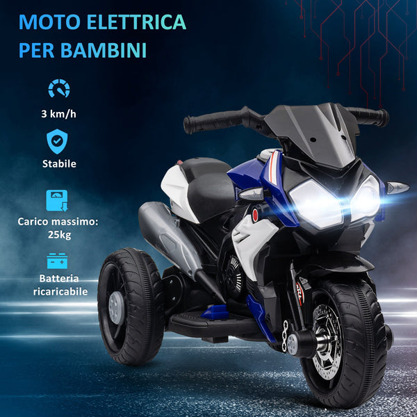 Electric Motorcycle for Children 3-5 Years Max. 25kg with Lights, Music, 6V Battery and 3km/h Speed, 86x42x52 cm Blue