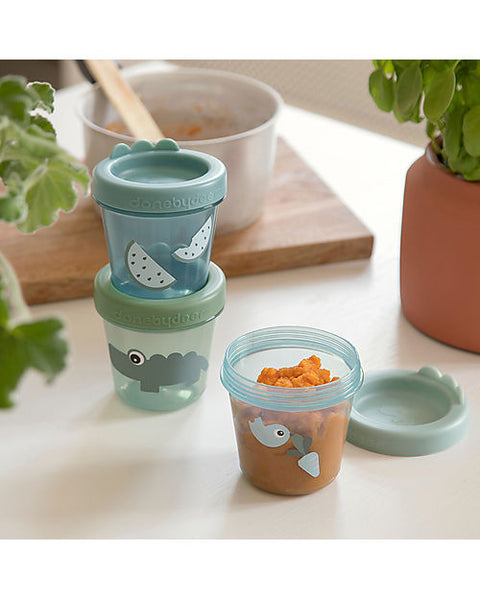 Set of 3 Baby Food Containers - Croco Green