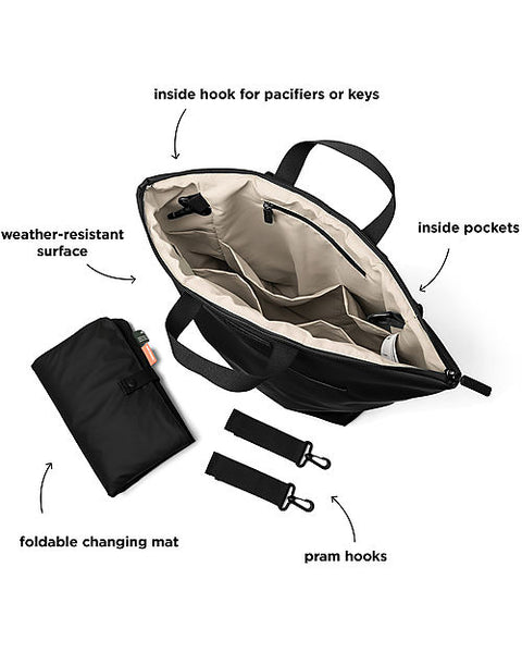 Changing Backpack with Foldable Changing Mat and Stroller Hooks, BLACK - Made from recycled plastic bottles!