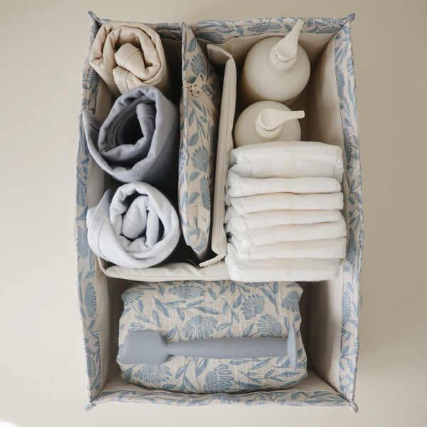 Mushie Diaper Caddy- Blue Flowers