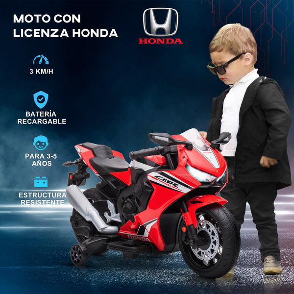 Honda Licensed Electric Motorcycle for Kids, 6V Rechargeable Battery, 3km/h Speed, Red