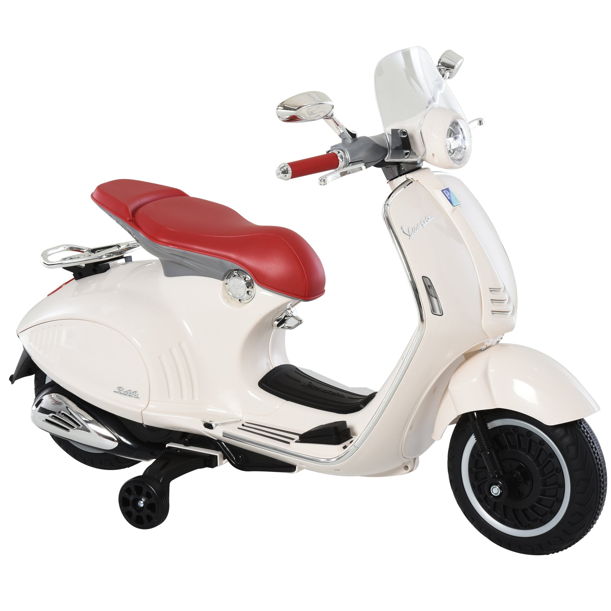 Officially Licensed Vespa Electric Motorcycle for Kids, 2 Wheels, Lights and Sounds, 108x49x75 cm, White