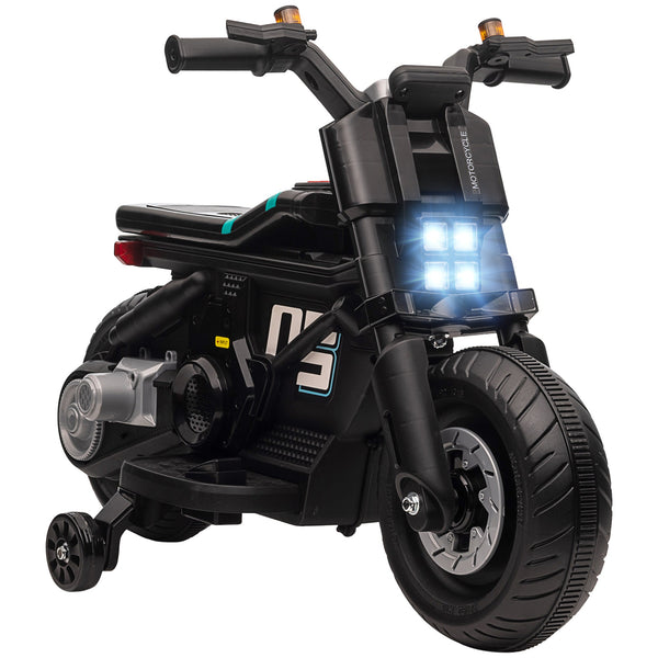 Electric Motorcycle for Children 3-5 Years in PP and Metal with Wheels, Horn and Music, 86x44x58 cm, Black