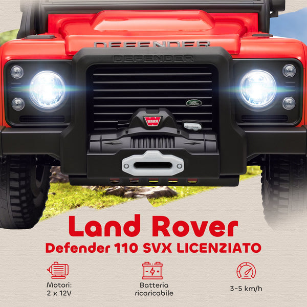 Electric Ride-On Toy Car for Kids Ages 3-5, Land Rover Official 12V with Remote Control, Suspension, LED Lights, Red