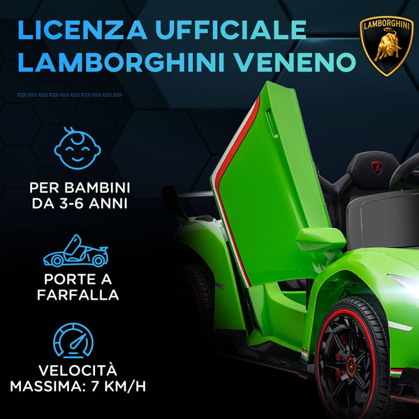 Electric Ride-On Toy Car Lamborghini Veneno 12V with Remote Control, Ages 3-6 Years, Green