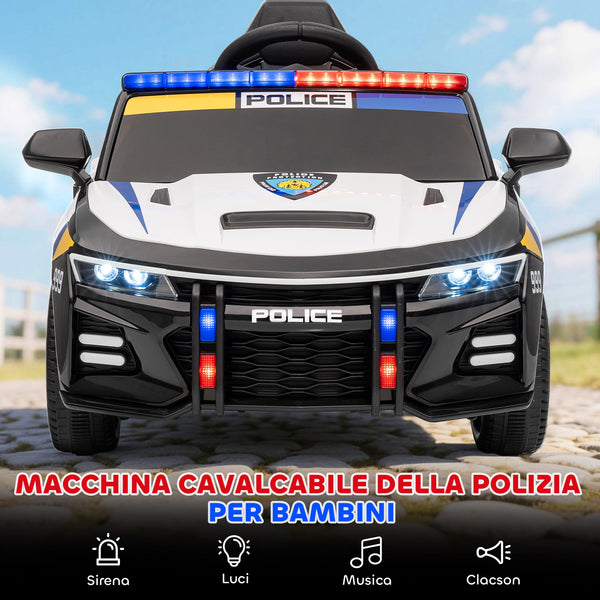 Electric Police Car for Kids with Remote Control, Horn and Built-in Music, 96x60x45 cm