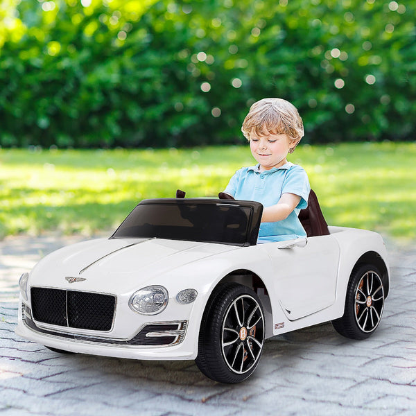 Bentley GT 6V Electric Ride-On Toy Car, Dual Motors, Remote Control, Horn, Sounds, Headlights and 2 Opening Doors, 2.5-5 km/h, for 3-5 Years Old, White