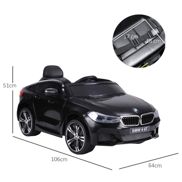 BMW 6GT 6V Electric Ride-On Toy Car, Remote Control Car with Music and LED Headlights, MP3 Player, Horn, 106 x 64 x 51 cm, Black