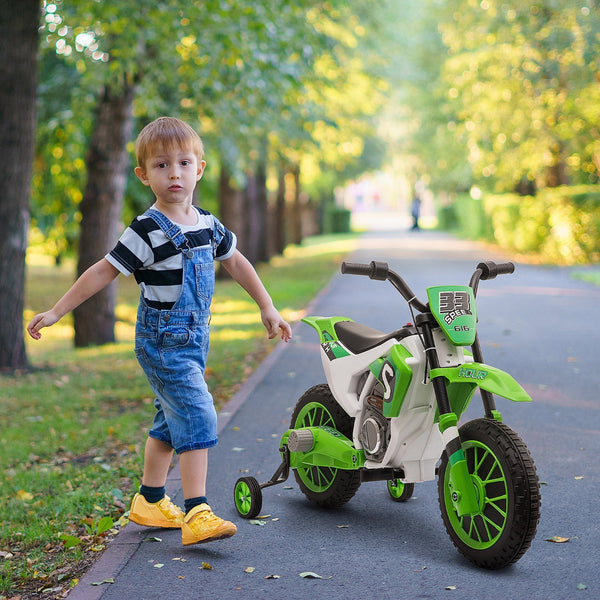 electric cross motorcycle for children for 3-5 years, rechargeable 12V battery and removable wheel, 106.5x51.5x68cm, green