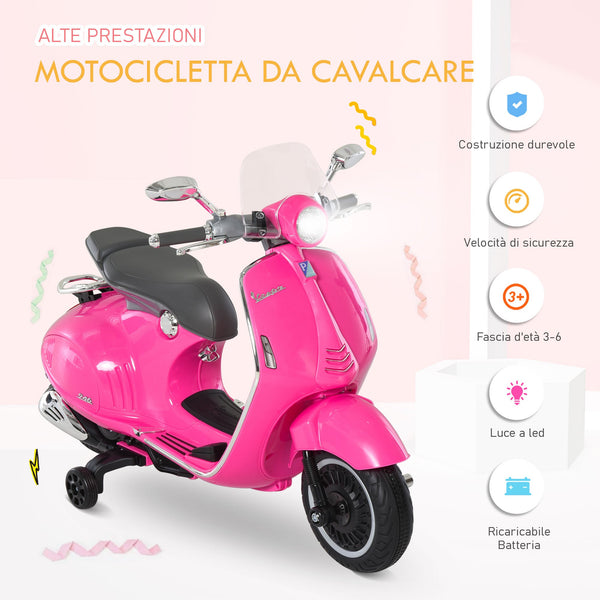 Officially Licensed Vespa Electric Motorcycle for Kids, 2 Wheels, Lights and Sounds, 108x49x75 cm, Pink
