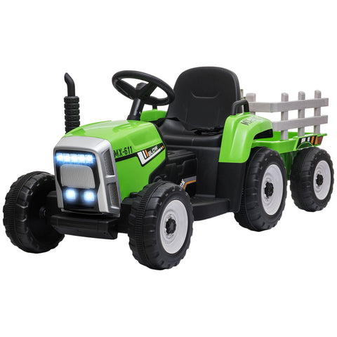 Electric Tractor for Children 3-6 Years with Removable Trailer, 12V Battery and Remote Control, Green