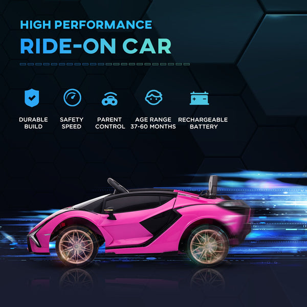 Electric Car for Children 3-5 Years Lamborghini 12V with Remote Control and Speed 3-5km/h, Pink