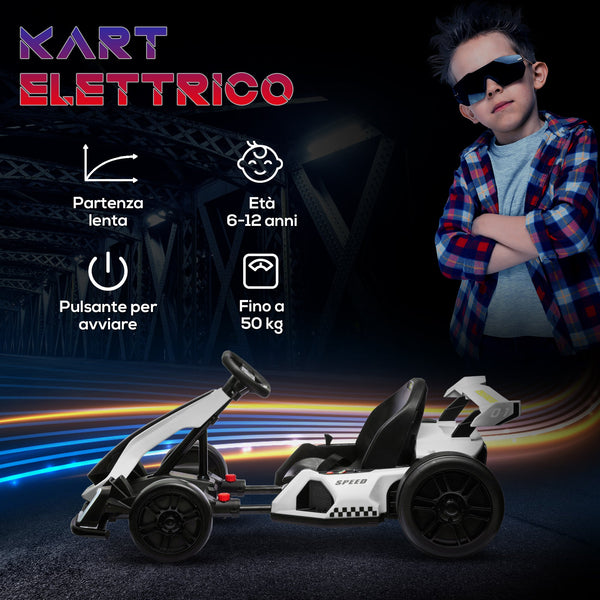 Electric Go Kart for Kids 6-12 Years 24V 12km/h with Adjustable Seat, White