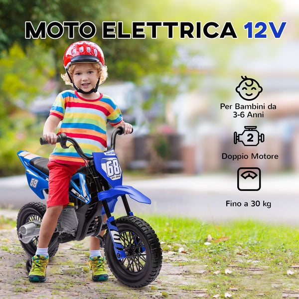 Electric Motorcycle for Kids with Removable Training Wheels, Suspension, Sounds and Charge Indicator, Blue