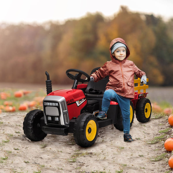 Electric Tractor for Children 3-6 Years with Removable Trailer, 12V Battery and Remote Control, Red