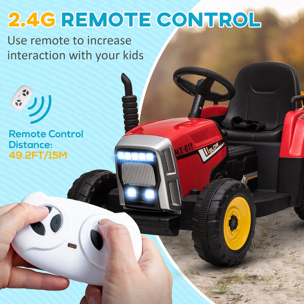 Electric Tractor for Children 3-6 Years with Removable Trailer, 12V Battery and Remote Control, Red