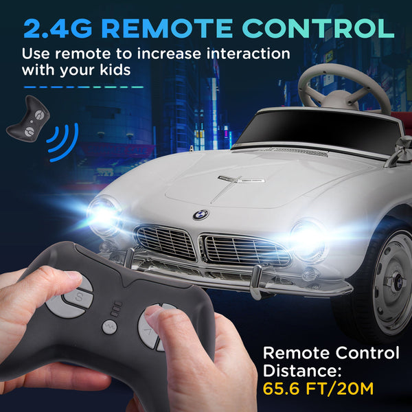 Licensed BMW 507 2-Door Electric Ride-On Toy Car with Horn and Remote Control, 115x55x47cm, White