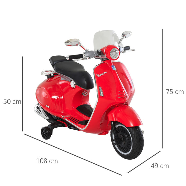 Officially Licensed Vespa Electric Ride-On Motorcycle for Kids, 2 Wheels, Lights and Sounds, 108x49x75 cm, Red