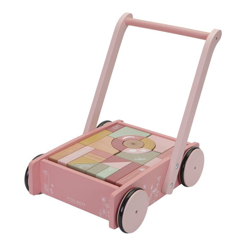 Wooden Baby Walker with Blocks - Flowers Pinks – LD