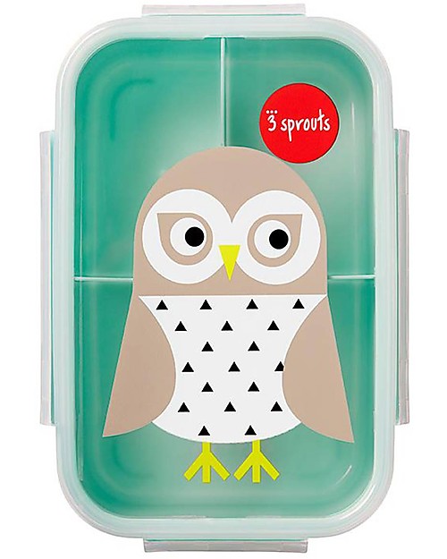 Bento Lunch Box, 3 Compartments - Mint Owl
